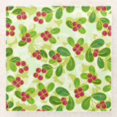 Feierliche Cranberry Fruchtmuster, grün Glasuntersetzer (Vorderseite)