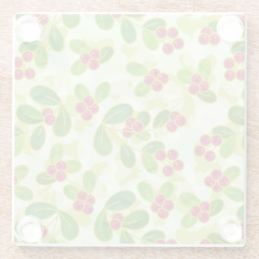 Feierliche Cranberry Fruchtmuster, grün Glasuntersetzer (Rückseite)