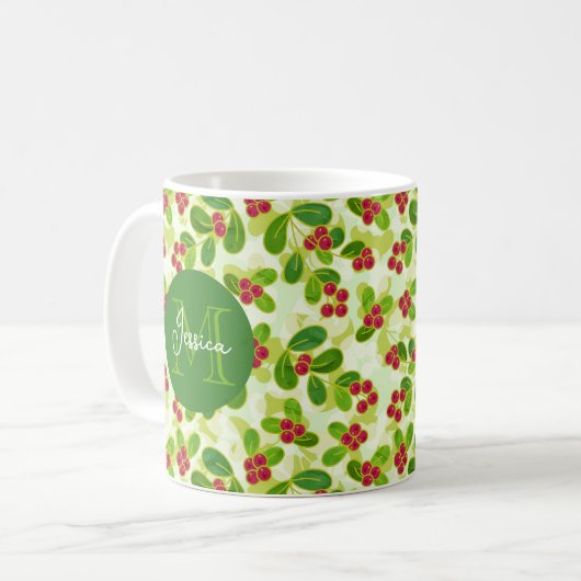 Feierliche Cranberry Fruchtmuster, grün Kaffeetasse (Vorderseite Links)