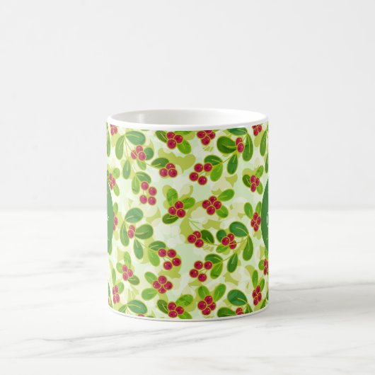Feierliche Cranberry Fruchtmuster, grün Kaffeetasse (Mittel)