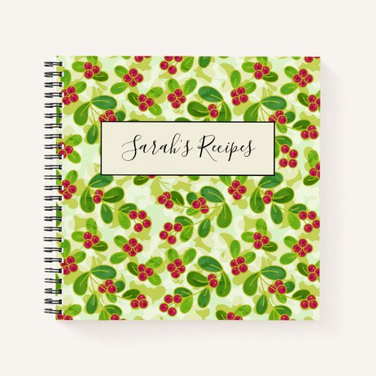 Feierliche Cranberry Fruchtmuster, grün Notizblock (Vorderseite)