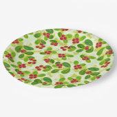 Feierliche Cranberry Fruchtmuster, grün Pappteller (Schrägansicht)