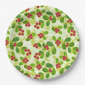 Feierliche Cranberry Fruchtmuster, grün Pappteller (Vorderseite)