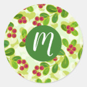 Feierliche Cranberry Fruchtmuster, grün Runder Aufkleber (Vorderseite)