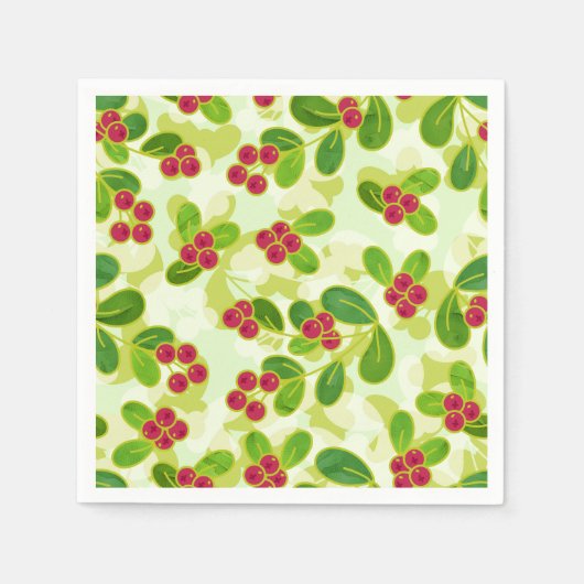 Feierliche Cranberry Fruchtmuster, grün Serviette (Vorderseite)