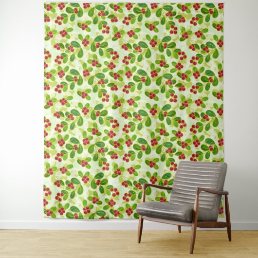 Feierliche Cranberry Fruchtmuster, grün Wandteppich (Beispiel)