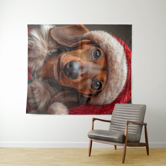 Feierliche Dackel im Santa Atoll Wandteppich (Beispiel (Horizontal))