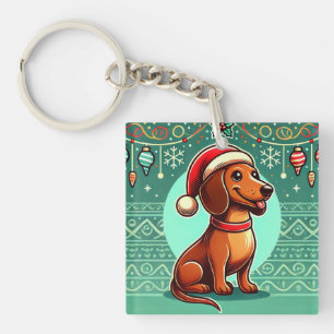 Feierliche Dackel Weihnachtsmannmütze tragen Schlüsselanhänger