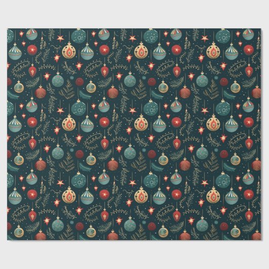 Feierliche dunkle Weihnachtsschmuck Muster Geschen Geschenkpapier (Flach)