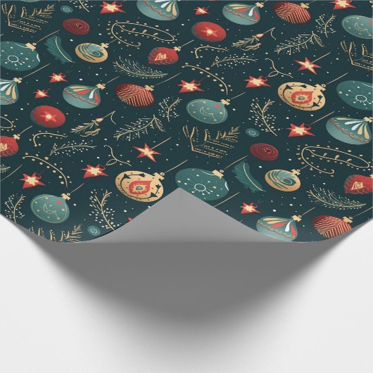 Feierliche dunkle Weihnachtsschmuck Muster Geschen Geschenkpapier (Ecke)