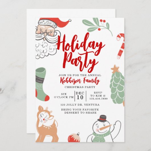 Feierliche Einladung, Feierabend, Weihnachts-Party Einladung (Vorne/Hinten)