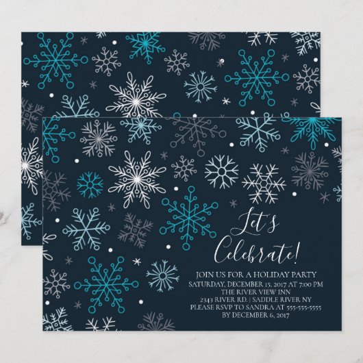 Feierliche Einladung zu Snowflakes (Vorne/Hinten)