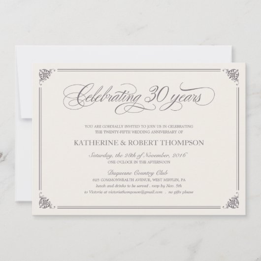 Feierliche Einladungen zum 30. Jahrestag (Vorderseite)
