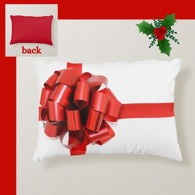 Feierliche Elegante Red Christmas Bow auf White Gl Dekokissen (A festive red bow pillow to adorn your home at the holidays!)