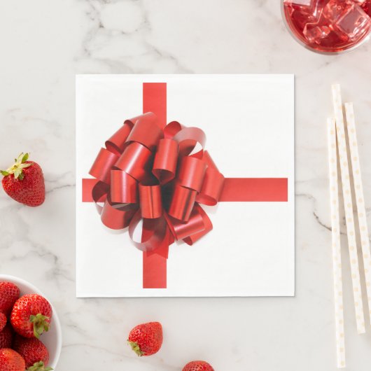 Feierliche Elegante Red Christmas Bow auf White Gl Serviette (Beispiel)