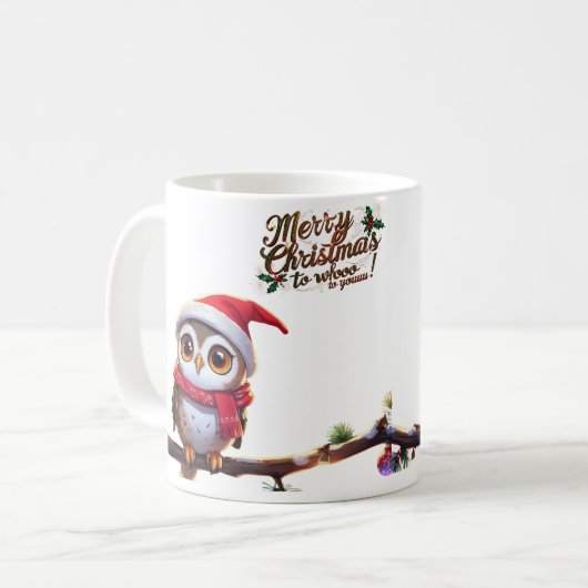 Feierliche Eule in einer Weihnachtsmannmütze Kaffeetasse (Vorderseite Links)