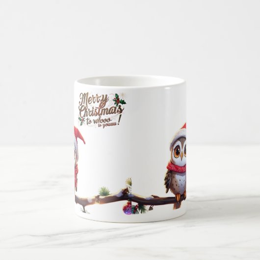Feierliche Eule in einer Weihnachtsmannmütze Kaffeetasse (Mittel)
