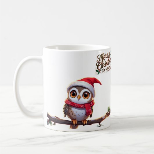 Feierliche Eule in einer Weihnachtsmannmütze Kaffeetasse (Links)
