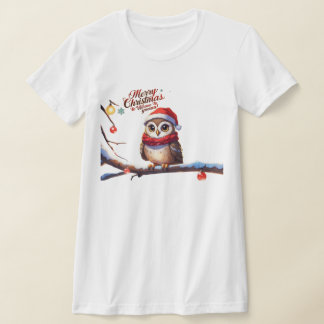 Feierliche Eule in einer Weihnachtsmannmütze T-Shirt