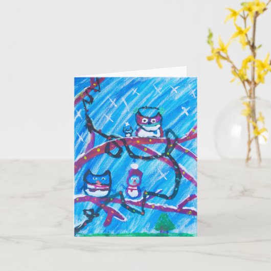 Feierliche Eulen Karte (Gelbe Blume)