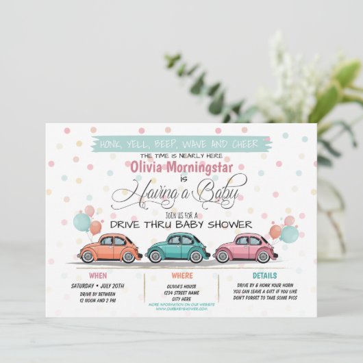 Feierliche Fahrt mit der Duschparade Einladung (Stehend Vorderseite)