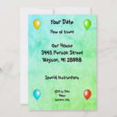 Feierliche Farben Fantasie Lizard Balloons Geburts Einladung (Rückseite)