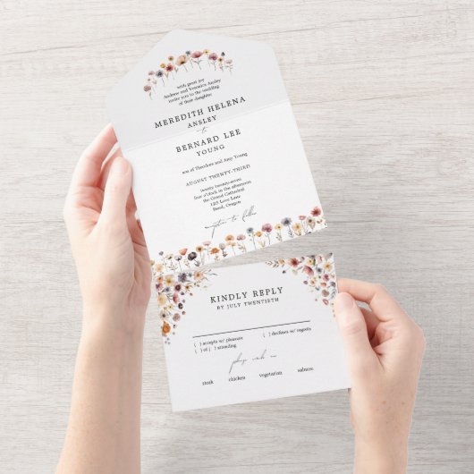 Feierliche farbenfrohe Blumenhochzeit All In One Einladung (Abreißen)