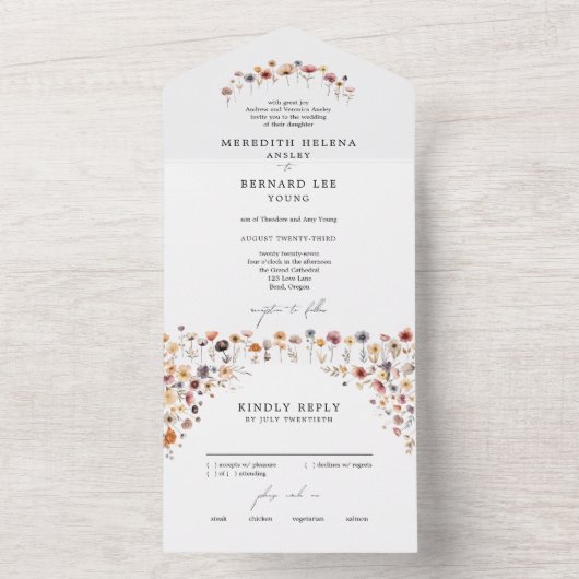 Feierliche farbenfrohe Blumenhochzeit All In One Einladung (Innen Boden)