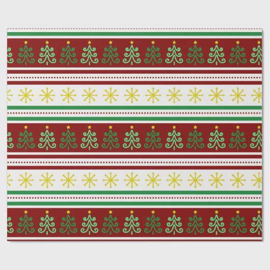 Feierliche, farbenfrohe Weihnachtsbäume und Schnee Geschenkpapier (Flach)