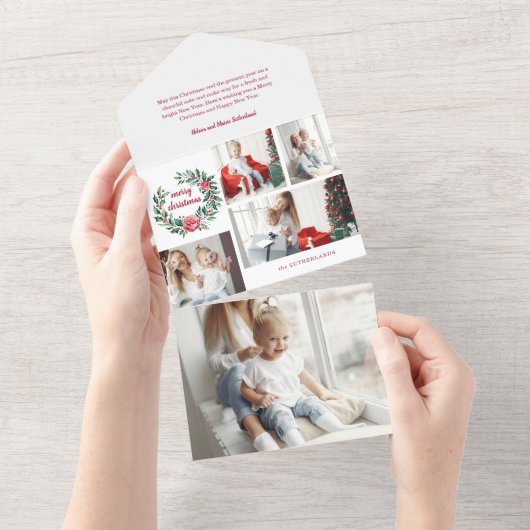 Feierliche farbenfrohe Weihnachtskranz - Collage All In One Einladung (Abreißen)