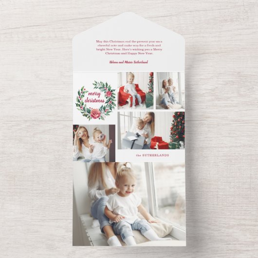 Feierliche farbenfrohe Weihnachtskranz - Collage All In One Einladung (Innen Boden)