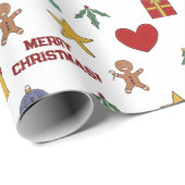 Feierliche farbenfrohe Weihnachtssymbole Glücklich Geschenkpapier (Rolleneckpunkt)