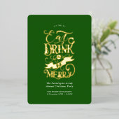Feierliche Feier essen Drink sei fröhlich grün Folieneinladung (Stehend vorne)