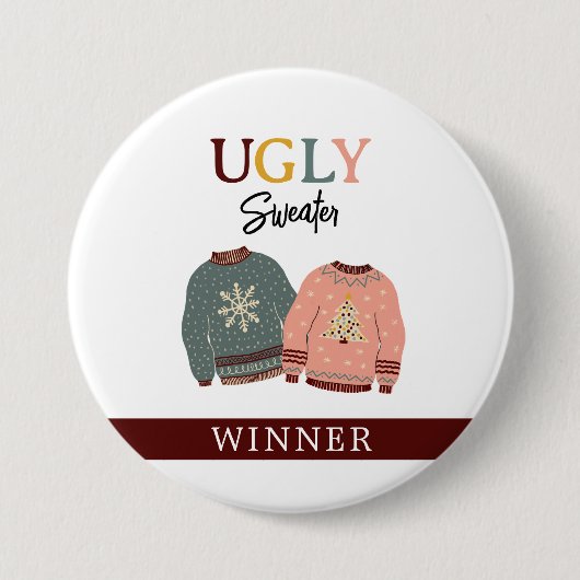Feierliche Feier mit dem Gewinner des Ugly Sweater Button (Vorderseite)