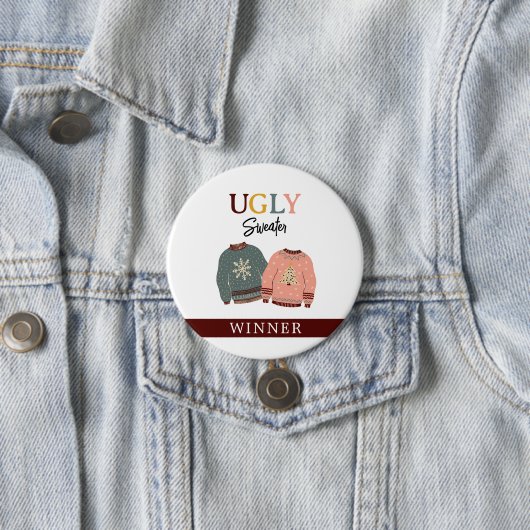 Feierliche Feier mit dem Gewinner des Ugly Sweater Button (Beispiel)