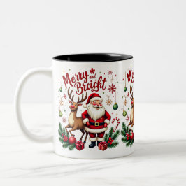 Feierliche Feier mit dem Weihnachtsmann & Rentier  Zweifarbige Tasse