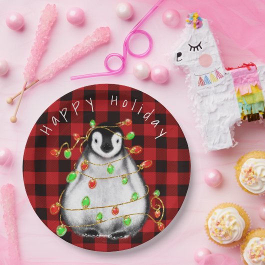 Feierliche Feier Pinguin, blinkende rote grüne Lic Pappteller (Party)