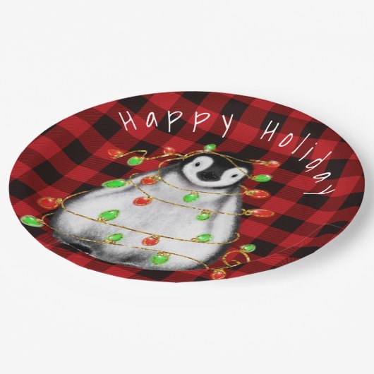 Feierliche Feier Pinguin, blinkende rote grüne Lic Pappteller (Schrägansicht)