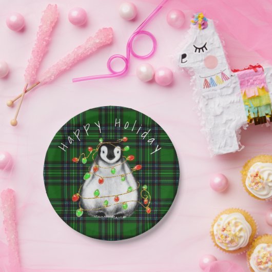 Feierliche Feier Pinguin, blinkende rote grüne Lic Pappteller (Party)