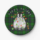 Feierliche Feier Pinguin, blinkende rote grüne Lic Pappteller (Vorderseite)