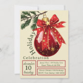 Feierliche Feier Rote Ornament mit Niedlichem Bow Einladung (Vorderseite)