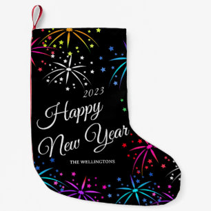 Feierliche Feierlichkeiten Frohes neues Jahr Feuer Kleiner Weihnachtsstrumpf