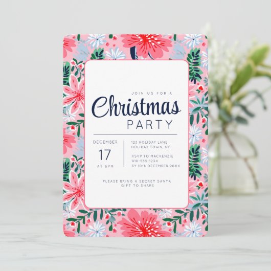 Feierliche Feierlichkeiten in Rosa Tropical Floral Einladung (Stehend Vorderseite)