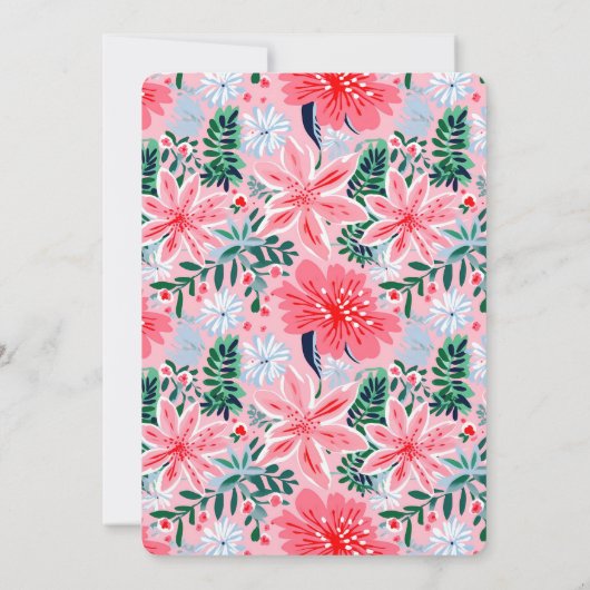 Feierliche Feierlichkeiten in Rosa Tropical Floral Einladung (Rückseite)