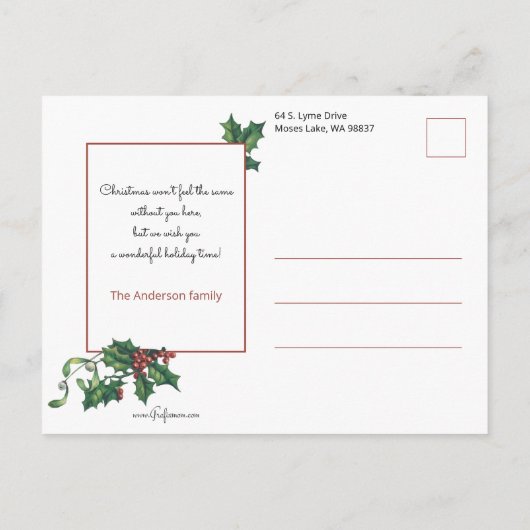 Feierliche Feierlichkeiten mit Holly & Mistletoe Postkarte (Rückseite)