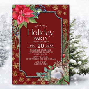 Feierliche Feierlichkeiten mit Poinsettia und Schn Einladung
