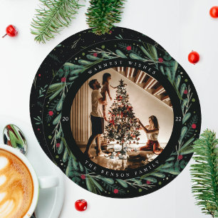 Feierliche Feiertage Blätter Berries Round Card Feiertagskarte