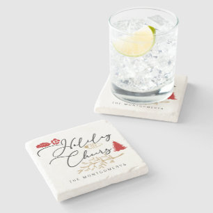 Feierliche Feiertage Cheers Red Holly Weihnachten Steinuntersetzer