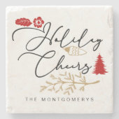 Feierliche Feiertage Cheers Red Holly Weihnachten Steinuntersetzer (Vorderseite)