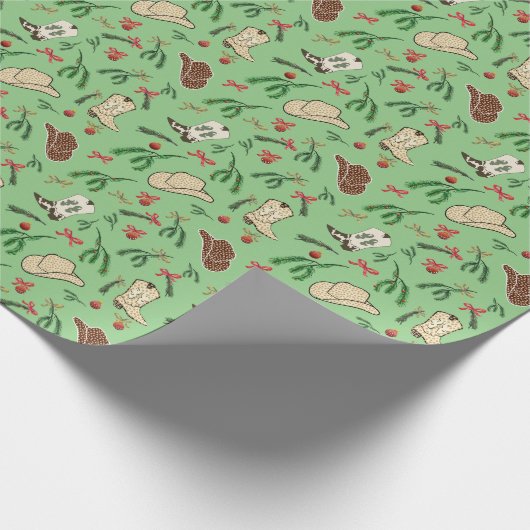 Feierliche Feiertage Cowboy Rodeo Muster Sage Geschenkpapier (Ecke)